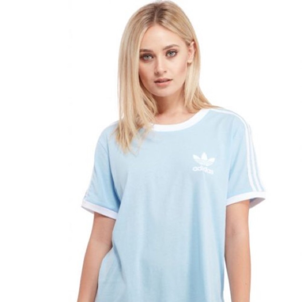 Light Blue Adidas 3 Striped Tee